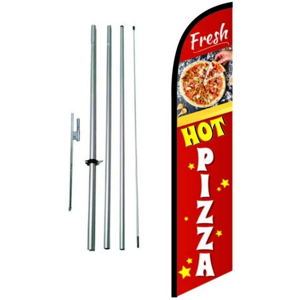 three 3 Pack Tall Swooper Flags Green White Red Yellow FRESH HOT PIZZA 